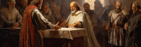 The French King and the Pope conspire to arrest the Knights Templar as imagined by Midjourney AI