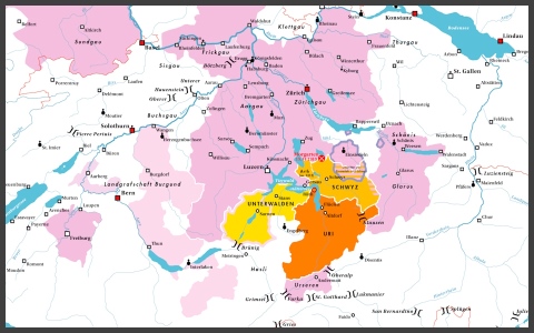 Historical map of Switzerland during the formation of the old confederacy